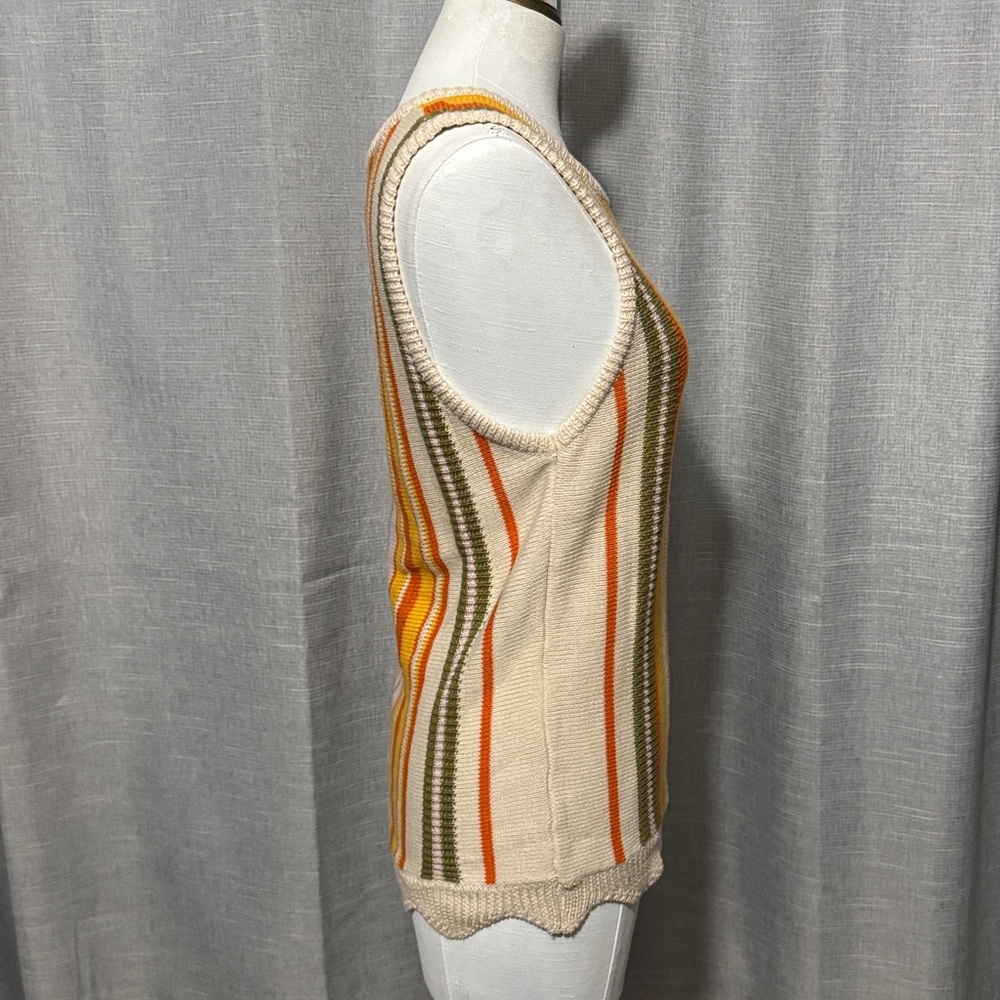 Cotton Blend Sleeveless Sweater-Multi Stripe/Scalloped Bottom Hem-Lightweight - Picture 9 of 12